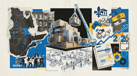 Immeuble de logements abordables modulaires en bois et brique récemment livré dans une ville québécoise