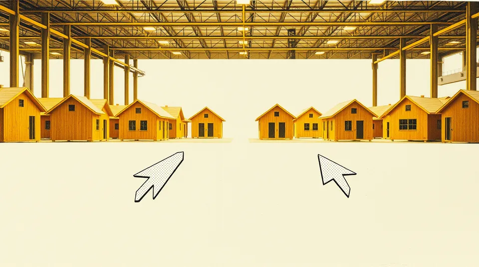 Modules d'habitation en bois empilés dans une usine scandinave automatisée