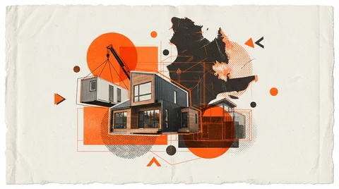 Petite maison modulaire contemporaine sur un terrain résidentiel au Québec, à échelle humaine
