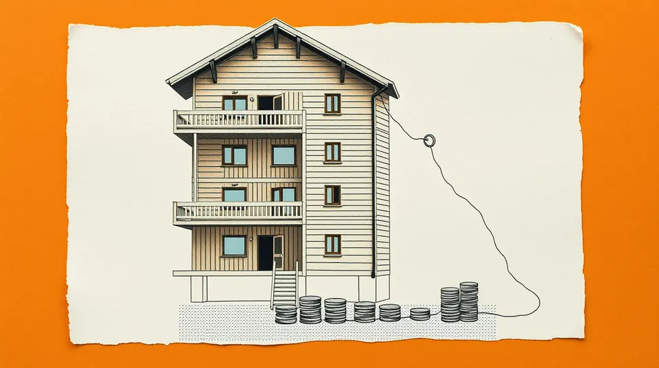 Immeuble de six logements en construction avec une étiquette de prix par porte esquissée en plan