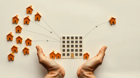 Dix-sept points reliés sur une carte régionale convergeant vers un même immeuble de six logements