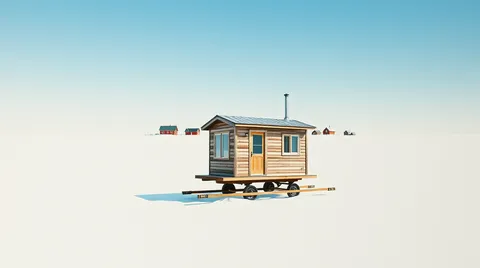 Modules d'habitation sortant d'une usine sous un ciel arctique